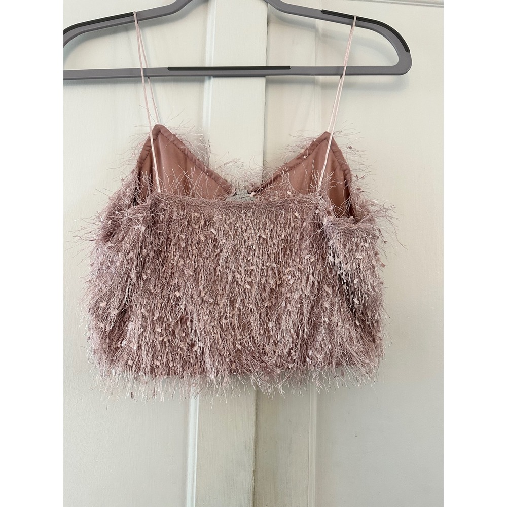 HAYDEN LOS ANGELES Pink Shaggy Fringe‎ Camisole Crop Top Women's Size L - Picture 4 of 5